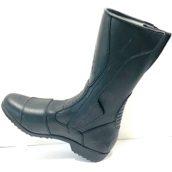 NWT Black Leather Motorcycle Boots Men's 10 EU 44 Hard Toe Zips Teknic Freeway